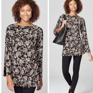 J. Jill Floral Print Luxe Supima Split Sleeve‎ Tunic Dress Size S Cottagecore